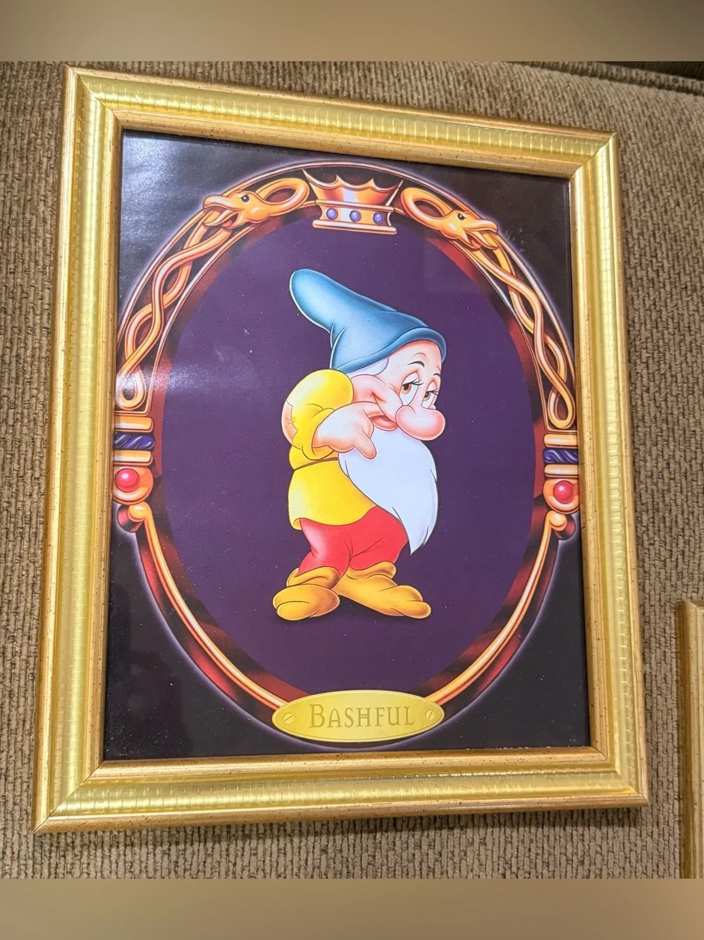 Disney Gold Framed Snow White Dwarf Portrait Prints Colorful Characters set of 5